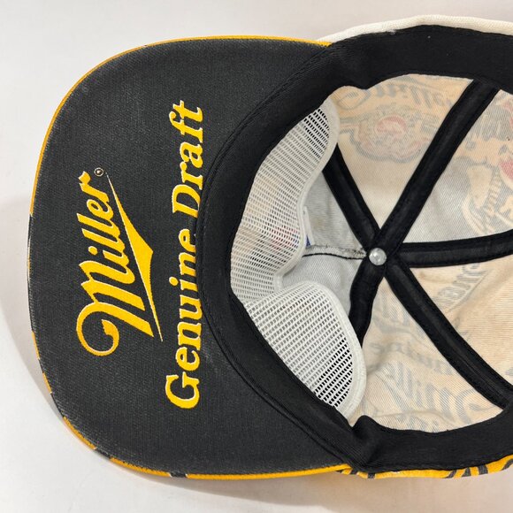 Vintage Miller Genuine Draft Beer Snap Back Hat Cap Yellow Black Adult Mens 80's - Picture 12 of 15
